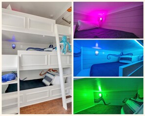 The ultimate kids’ hangout: 3 Twin Bunks & Glowing LED Lights for endless fun!
