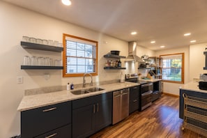 Our recently renovated kitchen is extremely well stocked