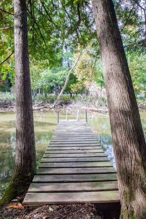 A private dock with river access makes it easy to enjoy the water.