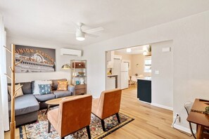 Bright, airy living room.