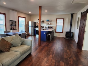 View of the front half of the house. This room is heated with propane heater.