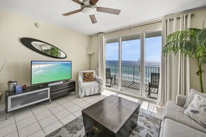 This 7th floor, 2BR/2BA condo is bright and beachy with tile/hardwood flooring throughout, lots of new furniture, a remodeled kitchen with granite countertops and stainless steel appliances - Open living space with tall ceilings, Gulf vi