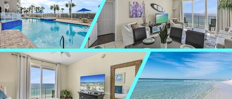 Spacious 2BR/2BA condo with Gulf views from the Living space and master bedroom! The amenities at Majestic Sun are incredible - heated pools, hot tubs, walkable!