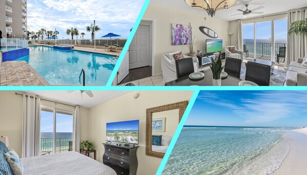 Spacious 2BR/2BA condo with Gulf views from the Living space and master bedroom! The amenities at Majestic Sun are incredible - heated pools, hot tubs, walkable!