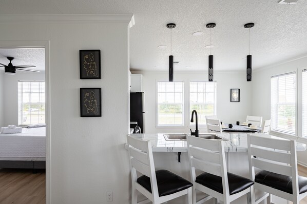 Our beach house is peaceful and beautifully designed.