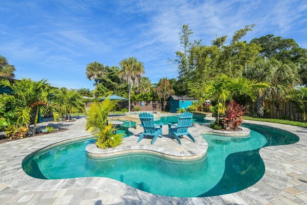 Stunning backyard with lazy river pool