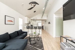 Living room with vaulted ceilings