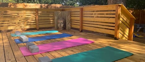 We provide 6 yoga mats with yoga blocks for you to enjoy your favorite activity or try something new!