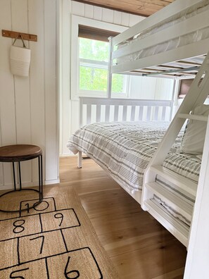 One bedroom has a twin-over-full bunk bed. All sheets are organic cotton.