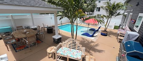 Patio, grill, saltwater pool