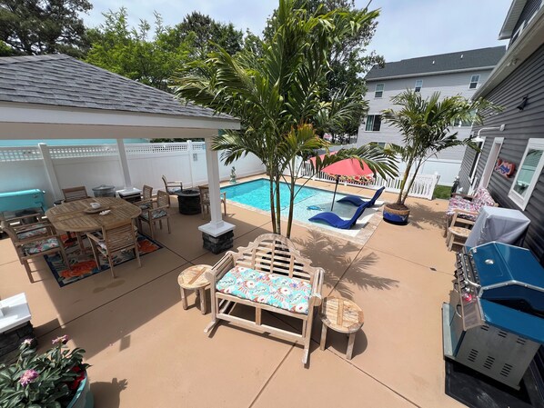 Patio, grill, saltwater pool