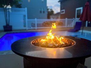 Poolside fire pit