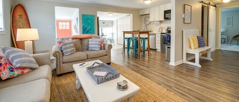 Oak Island Vacation Rental | 2BR | 1BA | Staircase to Access | 960 Sq Ft