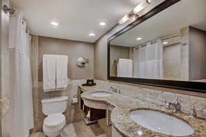 Prepare for the day in the modern bathroom.