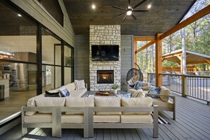 Plenty of seating outdoors to relax or watch the game.