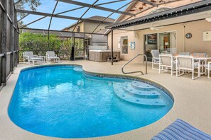 Enjoy the refreshing pool, hot tub and grill with a meal on the shaded lanai!