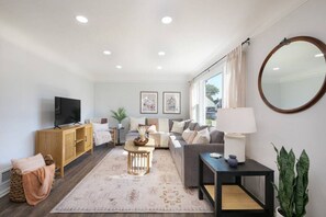 Living room with Roku TV.
