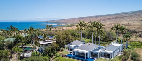 Aerial view of Hale Lokahi with Kawaihae and Maui in the distance