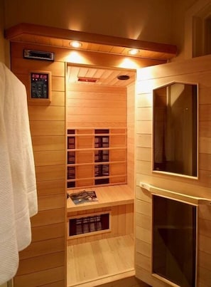 Our indoor sauna on our main floor.