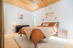 Our master bedroom with queen Casper mattress, which overlooks the main living area