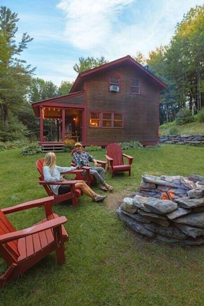 The firepit just off the covered side deck.