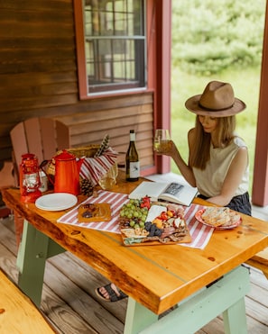 The covered deck, which provides the perfect spot for a picnic.