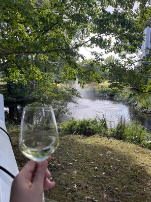 POV: Glass of wine on your private deck overlooking the koi pond water feature.  Heaven.