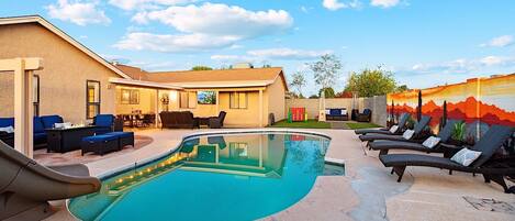 Pool area with loungers