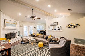 Spacious family room with lots of seating and board games to choose from