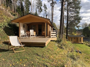 Garden & terrace at Cottage + Sauna-House