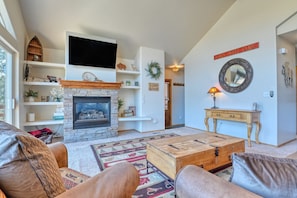 Open concept living area with gas fireplace