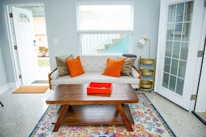 The newly renovated unit is on the first floor of a 2 story waterfront building.
You will notice the beautifully designed decor immediately upon entering this bright vacation space!
The inside and outside has been been freshly repainted.