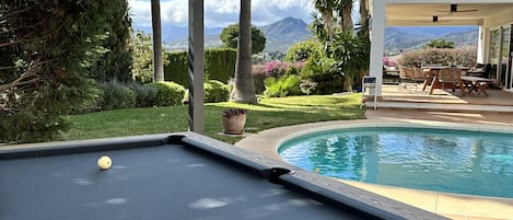 Pool table looking back to house