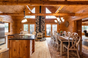 Side view of kitchen and dining room space, great views of the lake.