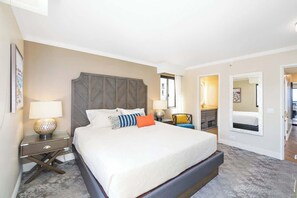 Bright bedroom with comfy king size bed