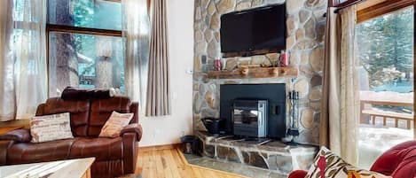 Living Room , Couch, Flat Screen TV , Fireplace- Pellet Stove