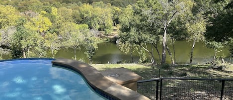 Pool overlooks the San Gabriel River in the heart of Georgetown. 