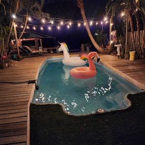 Night view from the heated pool