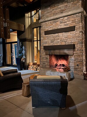 Large outdoor fireplace can be reserved free of charge.