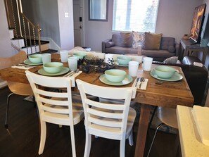 Reclaimed wood dining table and chairs.  