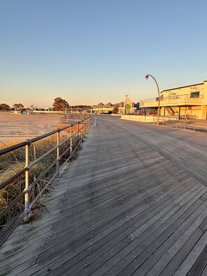 The world famous boardwalk of Ocean Park Beach a few minutes walk away