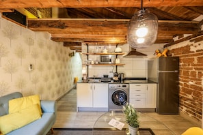 View of the kitchen with appliances