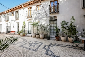 Interior facade of the building and patio