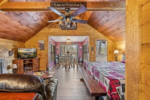 Relax and unwind in the heart of the mountains with a range of entertainment options. Enjoy movie nights, board game battles, and more in the comfort of our cozy mountain cabin rental. 