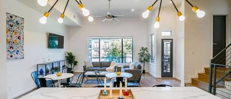 View of the living room from the kitchen island