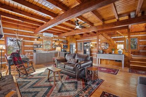 Exposed Wood Beams and Wood Flooring Throughout the Cabin