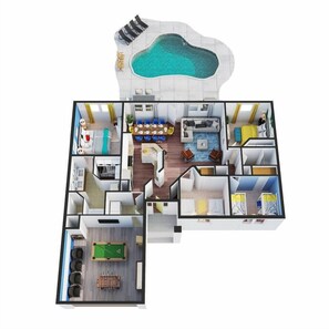 This is the whole house floor plan including the game room and pool, so you can envision each room and plan your stay efficiently! 