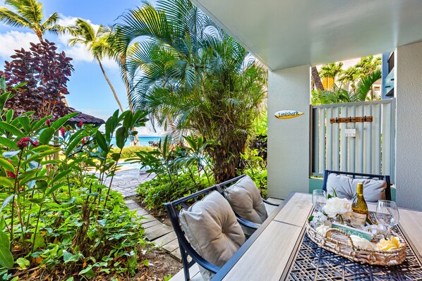 Private lanai with direct pool access and peekaboo ocean views!