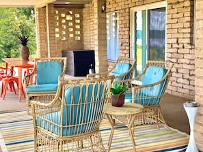 The patio offers plenty of space to unwind and relax.