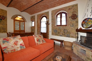The living room with stone wall